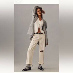 Hudson Jeans Cream Button-Fly Wide Leg Jeans